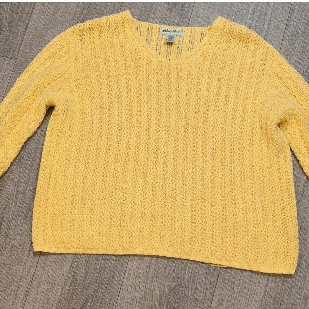 Eddie Bauer Women's Medium Yellow Knit Sweater Crew Neck Textured Casual Cozy - Picture 7 of 13